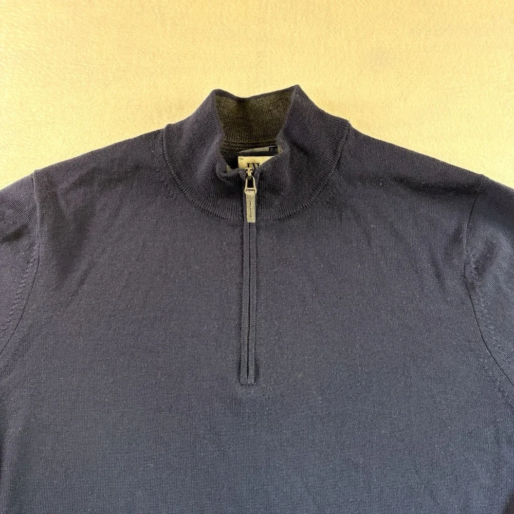 JWN Nordstrom Mens 1/4 zip Italian Merino Wool Pullover Sweater L Blue Preppy